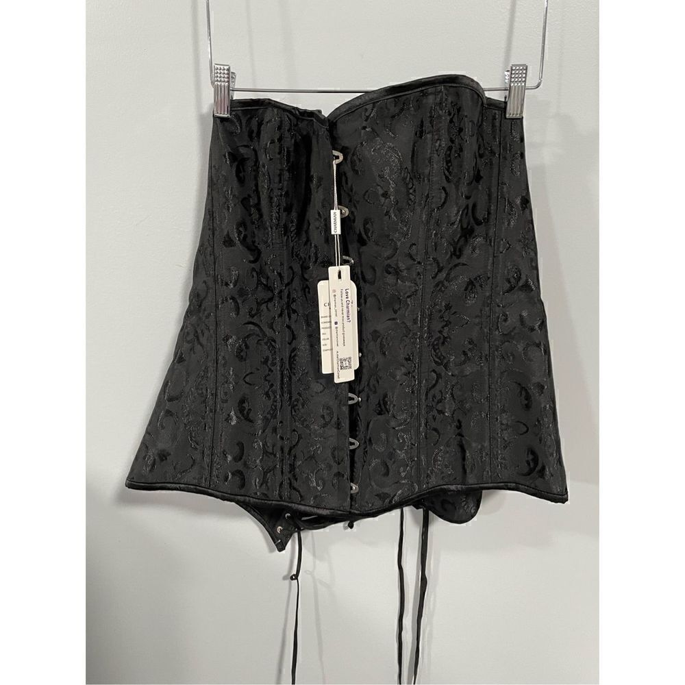 Charmian Women's 6XL Black Latex Lace Waist Training Shapewear Corset NWT